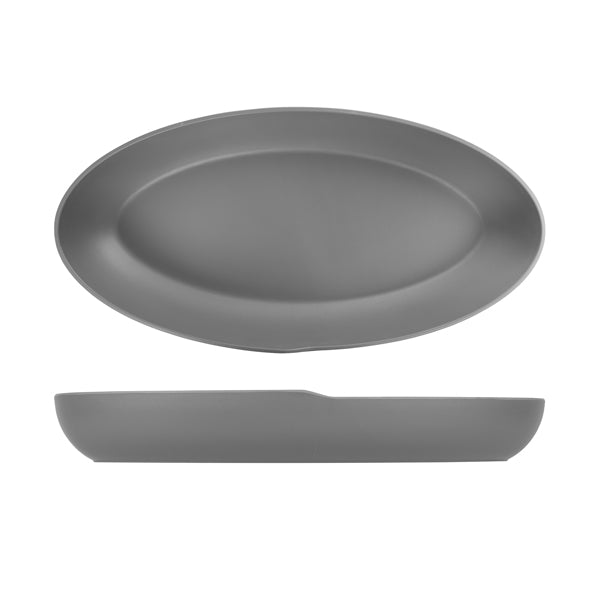 Grey Copenhagen Oval Melamine Deep Dish 55 x 27.5 x 7.5cm Per Case of 1