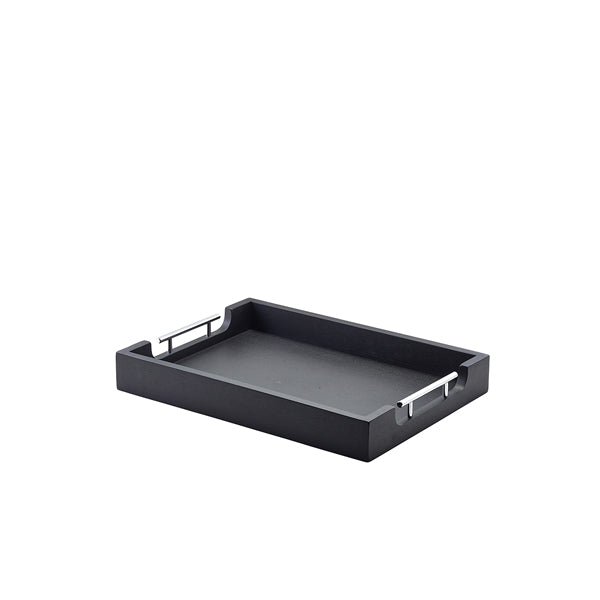 Stephens Solid Black Butlers Tray with Metal Handles 45 x 33cm