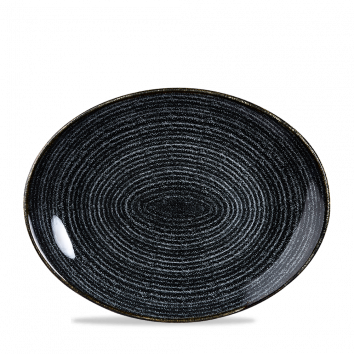 Studio Prints Charcoal Black Orbit Oval Coupe Plate 12.5" Box 12