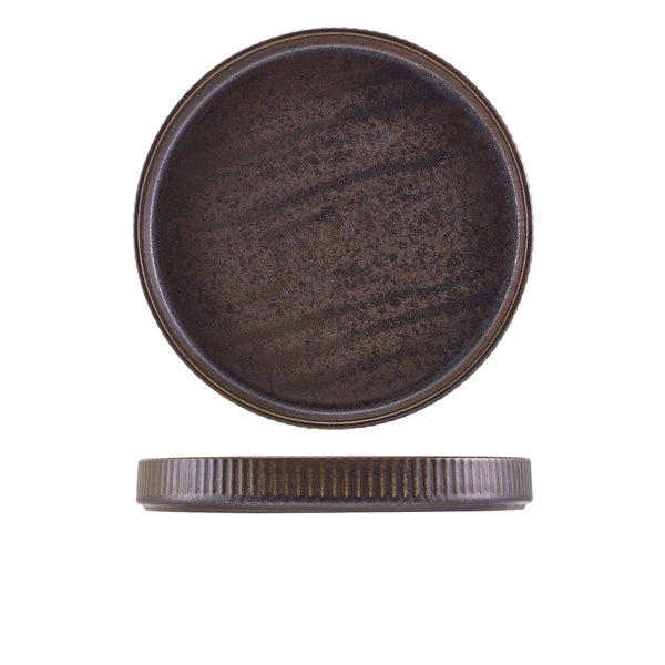 Terra Porcelain Black Fluted Presentation Plate 26cm Per Case of 6