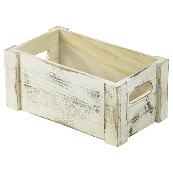 Genware White Wash Wooden Crate 27 x 16 x 12cm pack of 1