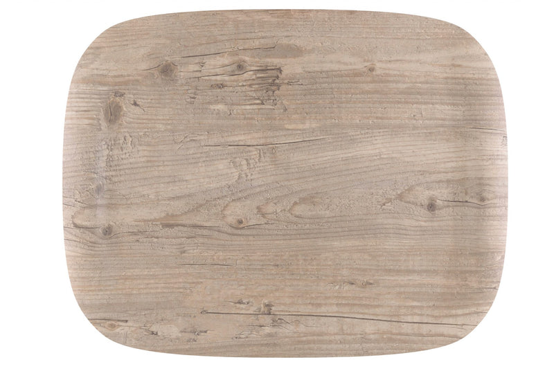 46x36cm large Earth Wave serving tray. An eco-friendly choice made from 90% renewable raw materials. The unique texture and finish is designed to imitate wood. Dishwasher safe, but please note that the trays must be stacked, when dry