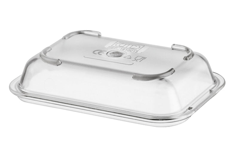Clear lid for 250ml white rectangular deep dish. Made from virtually unbreakable polycarbonate. Ideal for storage, stacking and freshness