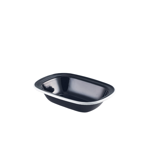 Enamel Pie Dish Black with White Rim 18cm (Box of 12)