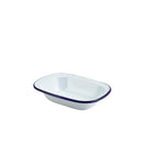 Enamel Rect. Pie Dish White & Blue 18cm pack of 12