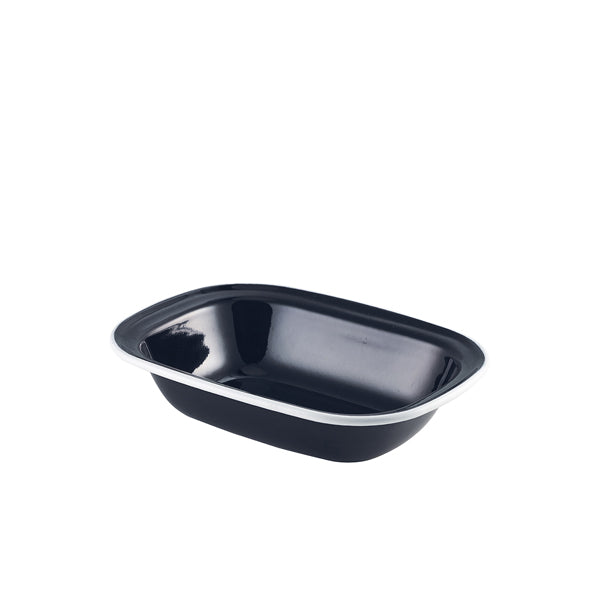 Enamel Pie Dish Black with White Rim 20cm (Box of 12)