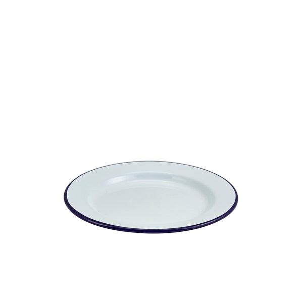 Enamel Wide Rim Plate White & Blue 20cm