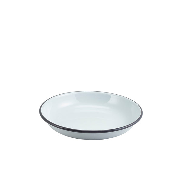 Enamel Rice/Pasta Plate White with Grey Rim 20cm