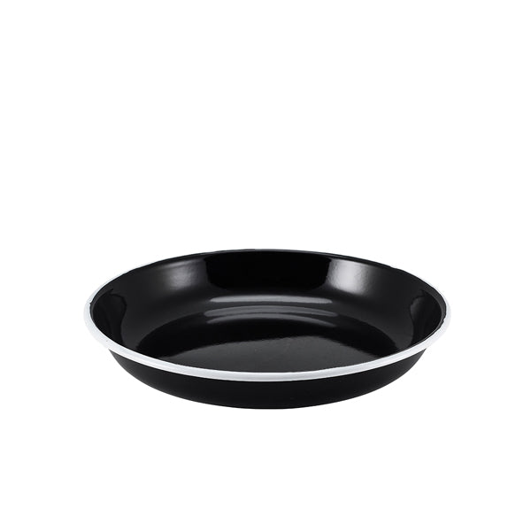 Enamel Rice/Pasta Plate Black with White Rim 24cm