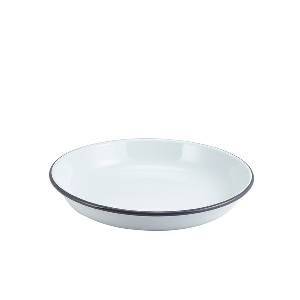 Enamel Rice/Pasta Plate White with Grey Rim 24cm