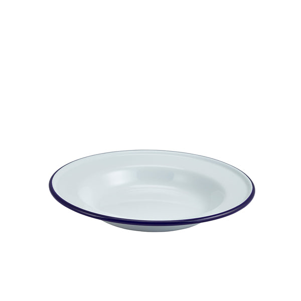 Enamel Deep Plate White & Blue 24cm