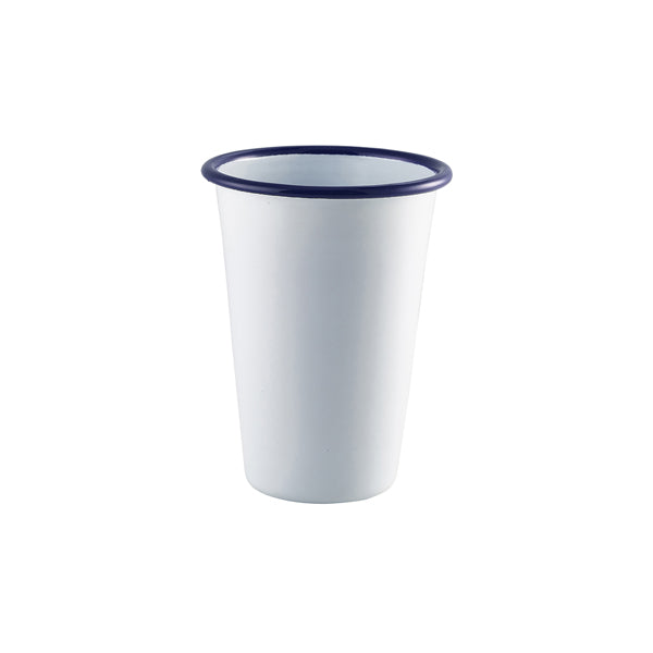 Enamel Tall Tumbler White with Blue Rim 40cl/14oz