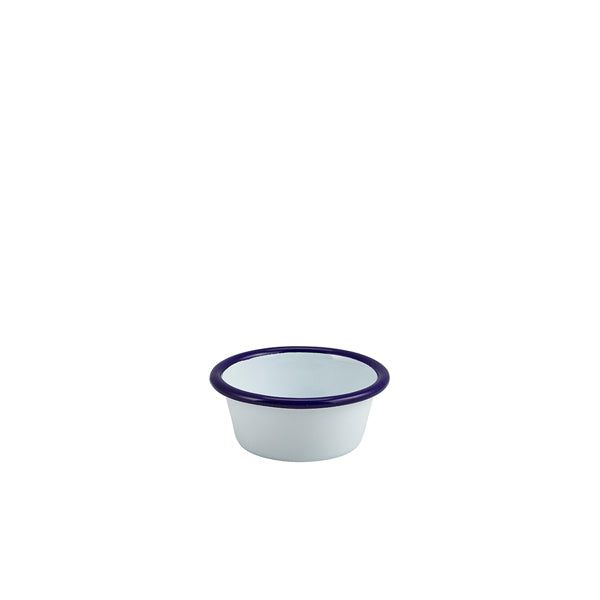 Enamel Ramekin White with Blue Rim 8cm Dia 90ml/3.2oz (Box of 12)