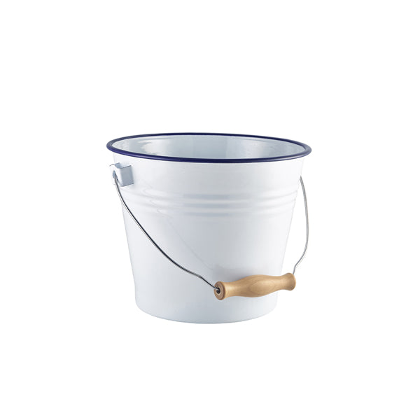 Enamel Bucket White with Blue Rim 16cm Dia pack of 4