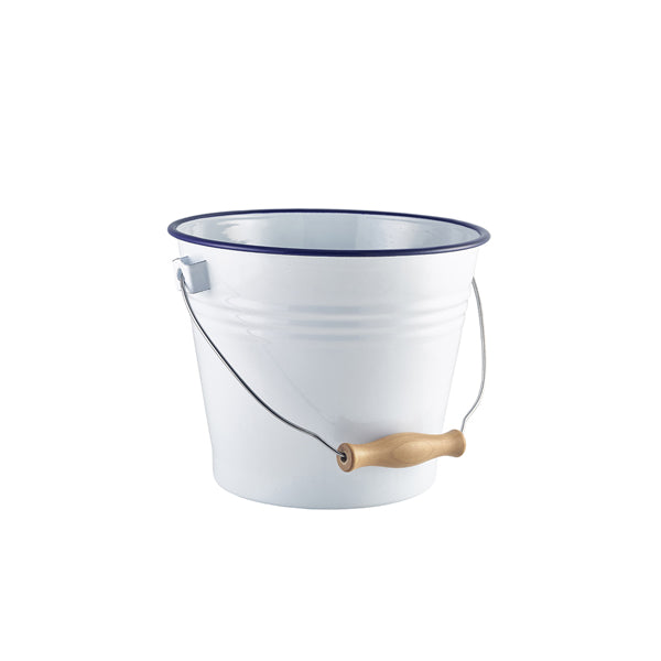Enamel Bucket White with Blue Rim 16cm Dia (Box of 4)