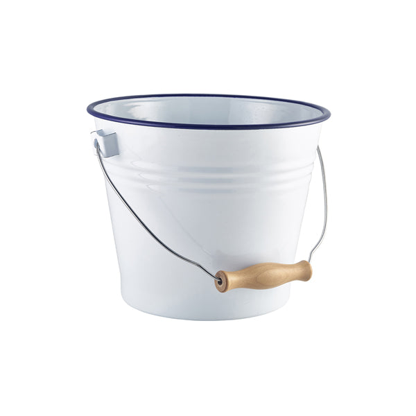 Enamel Bucket White with Blue Rim 22cm Dia (Box of 4)