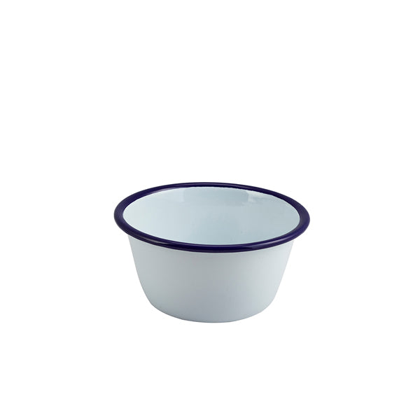 Enamel Round Deep Pie Dish White & Blue 12cm (Box of 12)