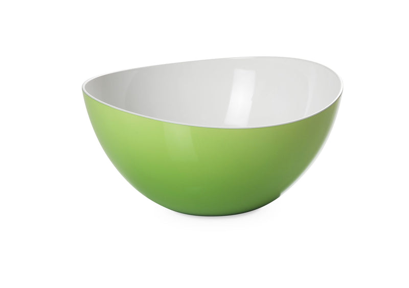 Large green curved edge bowl with white inside. Made from high quality acryclic. Ideal for displays of salads, cereals, bread, fruit or as a mixing bowl. 3200ml capacity
