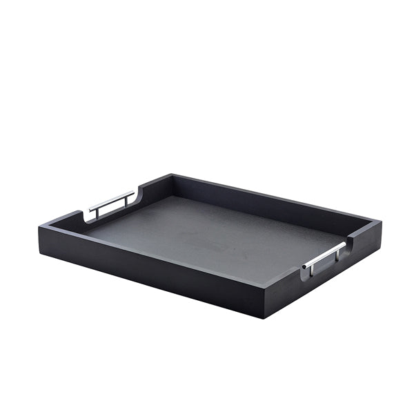 Stephens Solid Black Butlers Tray with Metal Handles 54.5 x 44cm