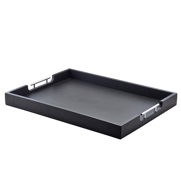 GenWare Solid Black Butlers Tray with Metal Handles 65 x 49cm pack of 1