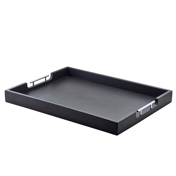 Stephens Solid Black Butlers Tray with Metal Handles 65 x 49cm
