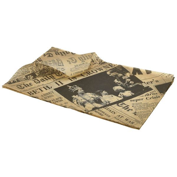 Greaseproof Paper Brown Newspaper Print 25 x 35cm pack of 1