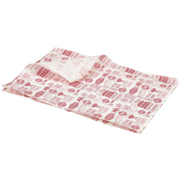 Greaseproof Paper Red Steak House Design 25 x 35cm pack of 1