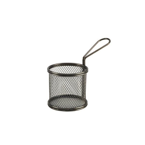 Black Serving Fry Basket  Round 9.3 x 9cm pack of 6