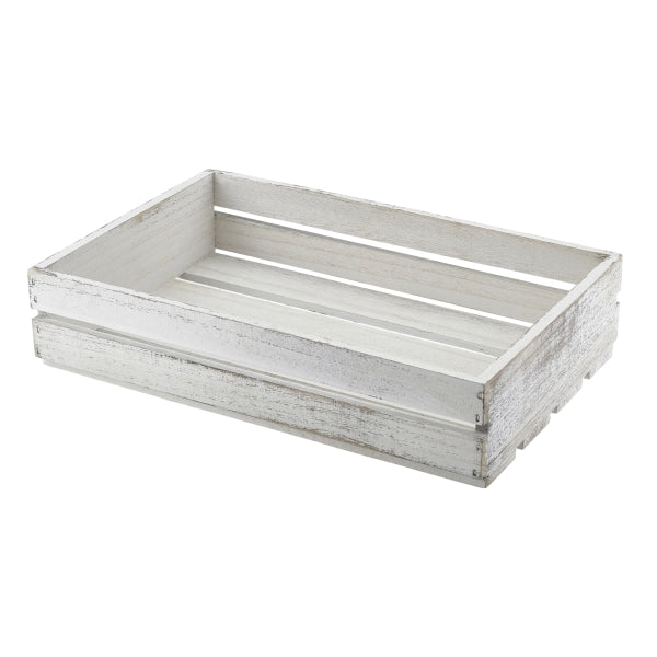 Stephens White Wash Wooden Crate 35 x 23 x 8cm