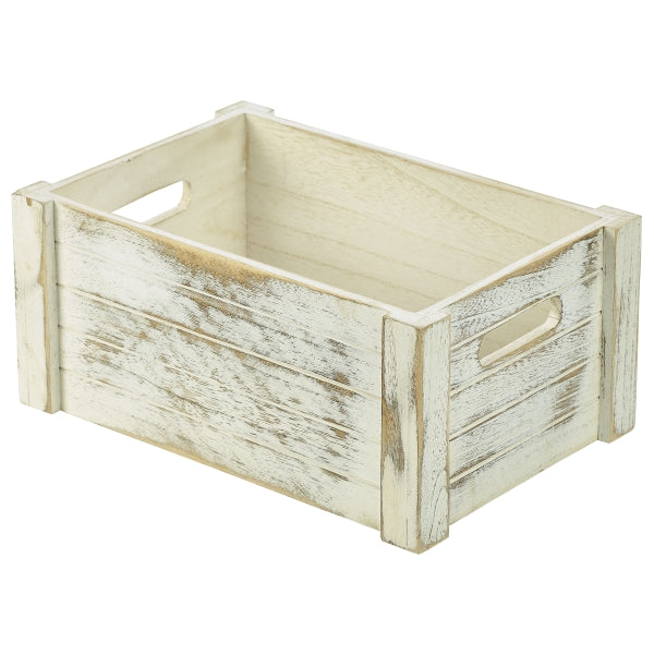 Stephens White Wash Wooden Crate 34 x 23 x 15cm