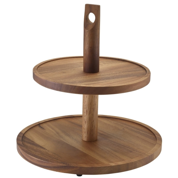 Stephens Acacia Wood Two Tier Cake Stand