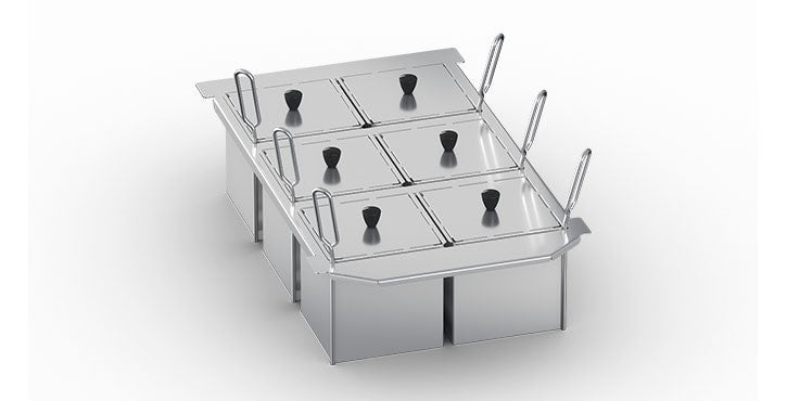 Portion baskets kit, (4) punched & (4) non-punched 1/6 GN portion baskets, with lids & frame